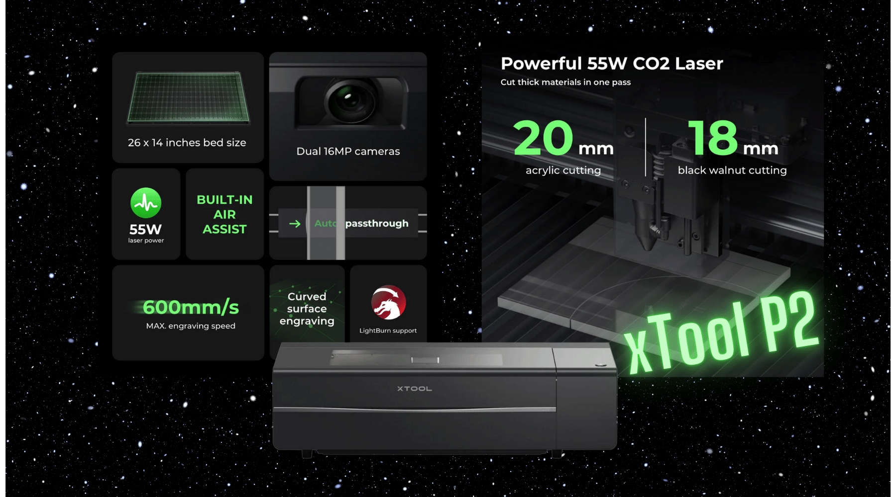 xTool P2 Versatile and Smart Desktop 55W CO2 Laser Cutter